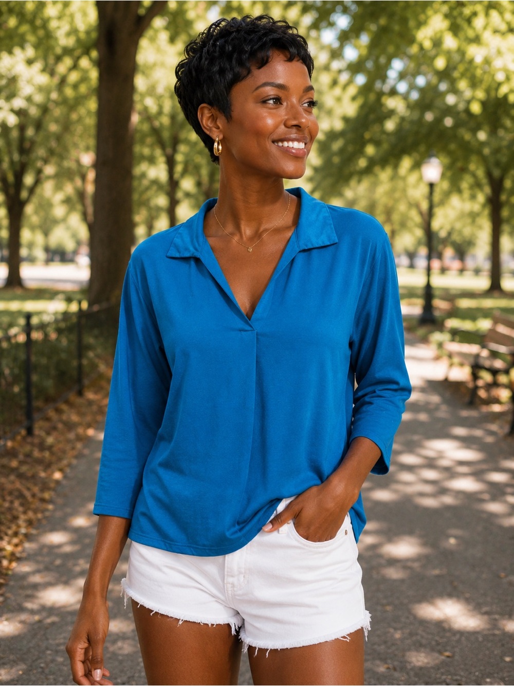 Teal V-Neck Long Sleeve Women's Top